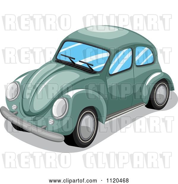 Vector Clip Art of Retro Green VW Slug Bug Car