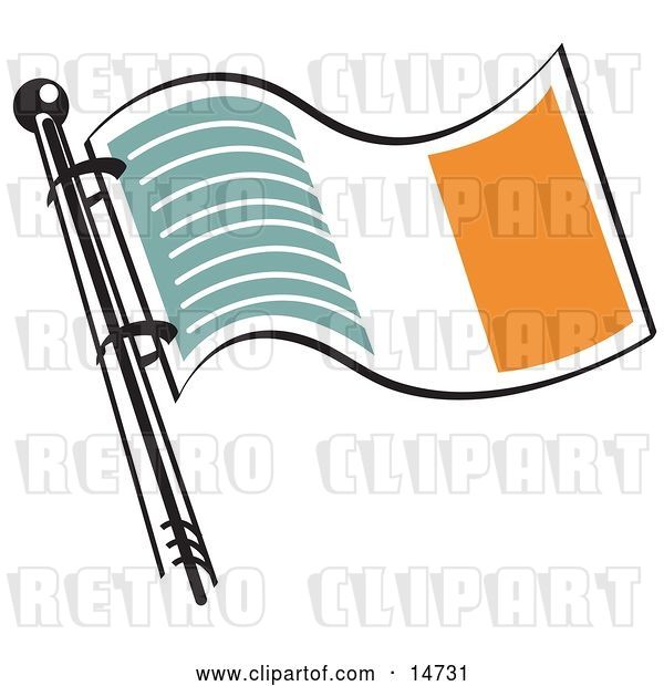 Vector Clip Art of Retro Green White and Orange Irish Flag Waving in the Breeze