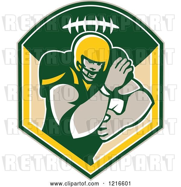 Vector Clip Art of Retro Gridiron American Football Running Back with a Ball in a Shield