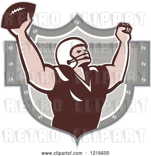 Vector Clip Art of Retro Gridiron American Football Wide Receiver Cheering After a Touchdown