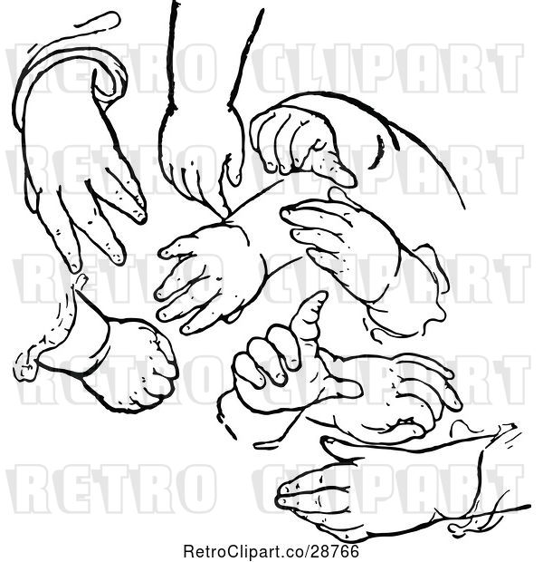 Vector Clip Art of Retro Group of Childrens Hands
