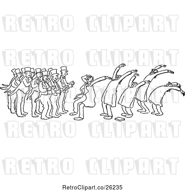 Vector Clip Art of Retro Group of Men and Followers Bowing