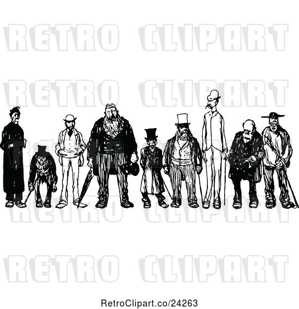 Vector Clip Art of Retro Group of Men