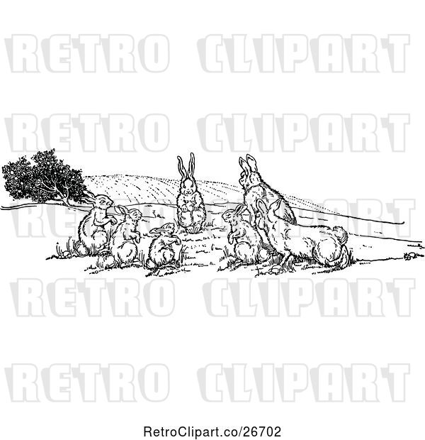 Vector Clip Art of Retro Group of Rabbits