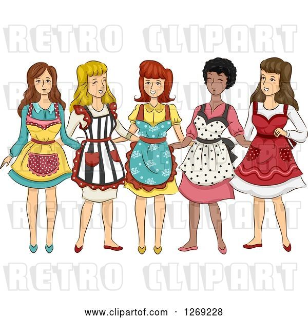Vector Clip Art of Retro Group of Women in Aprons
