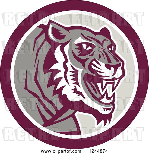 Vector Clip Art of Retro Growling Tiger in a Circle