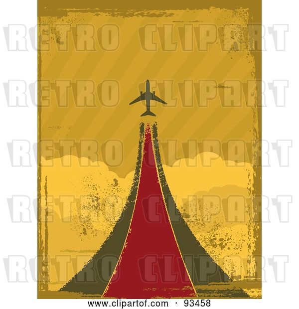 Vector Clip Art of Retro Grungy Airplane Taking off over Clouds