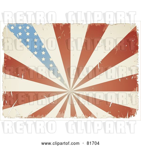 Vector Clip Art of Retro Grungy Antique American Flag Burst Background