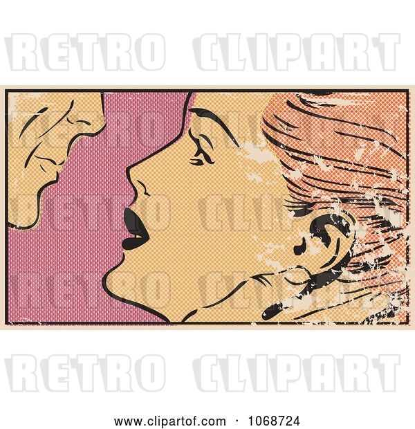 Vector Clip Art of Retro Grungy Pop Art Couple About to Kiss