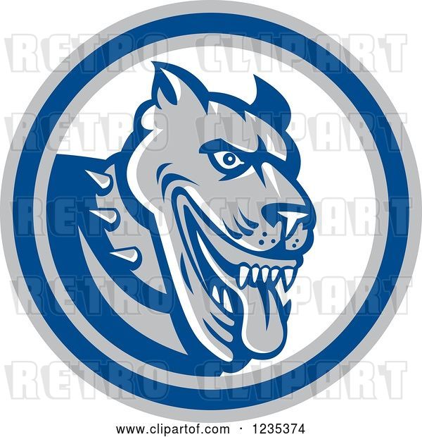 Vector Clip Art of Retro Guard Dog in a Blue White and Gray Circle