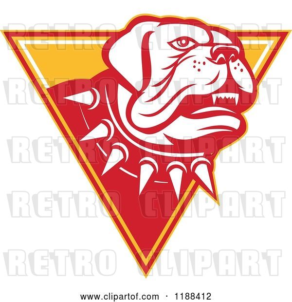 Vector Clip Art of Retro Guard Mastiff Dog with a Spiked Collar over a Triangle