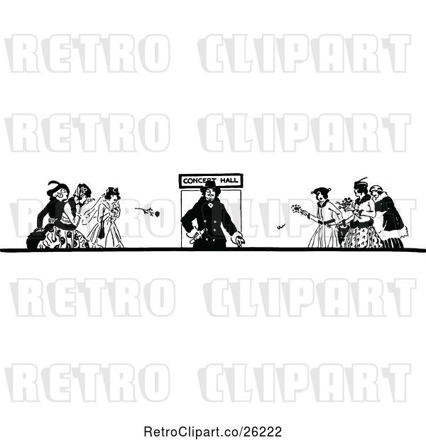 Vector Clip Art of Retro Guy and Fans at a Concert Hall
