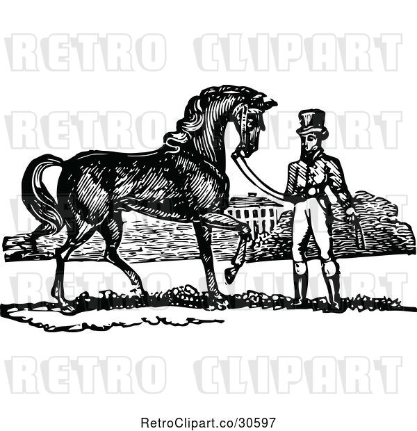 Vector Clip Art of Retro Guy and Handsome Horse