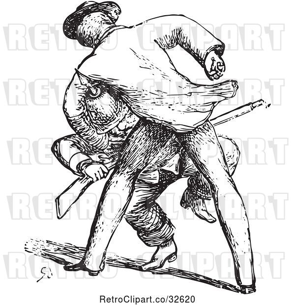 Vector Clip Art of Retro Guy Beating up a Guard in 1