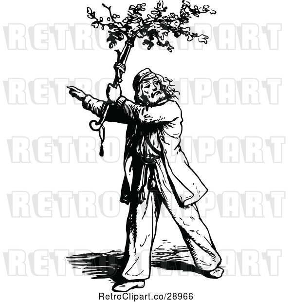 Vector Clip Art of Retro Guy Carrying a Branch