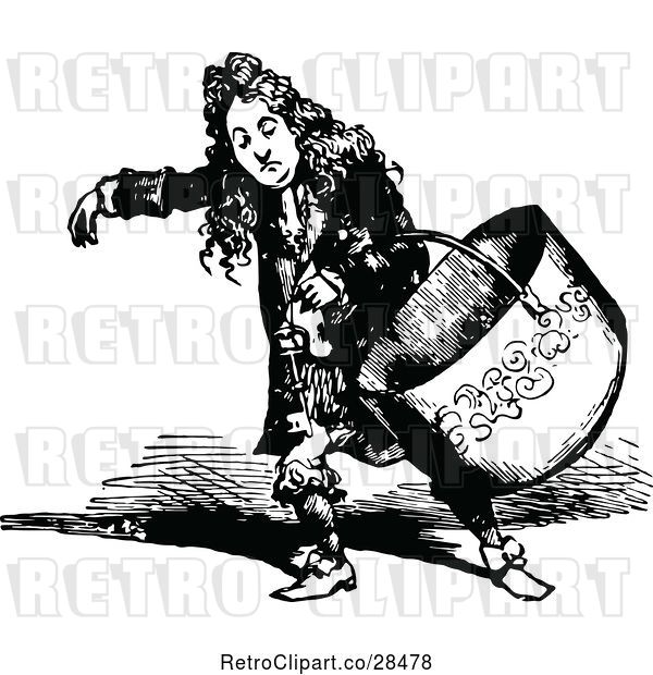 Vector Clip Art of Retro Guy Carrying a Large Pot