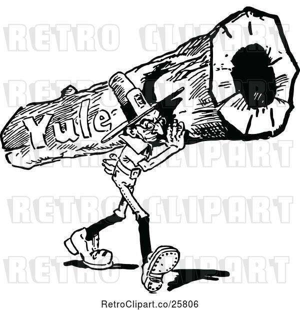 Vector Clip Art of Retro Guy Carrying a Yule Log