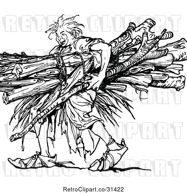 Vector Clip Art of Retro Guy Carrying Logs
