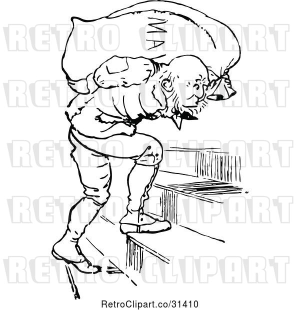 Vector Clip Art of Retro Guy Carrying Malt up Stairs
