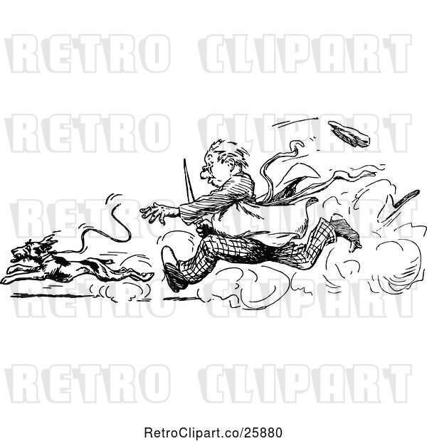 Vector Clip Art of Retro Guy Chasing a Dog