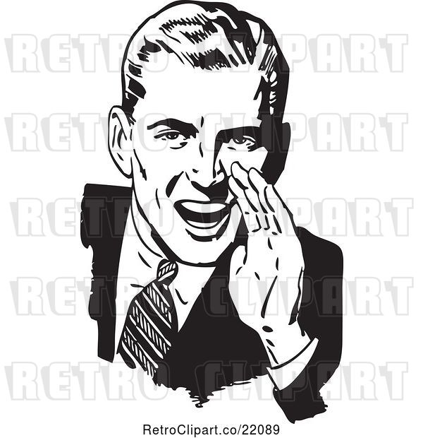 Vector Clip Art of Retro Guy Cupping His Hand Around His Mouth