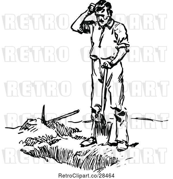 Vector Clip Art of Retro Guy Digging a Grave