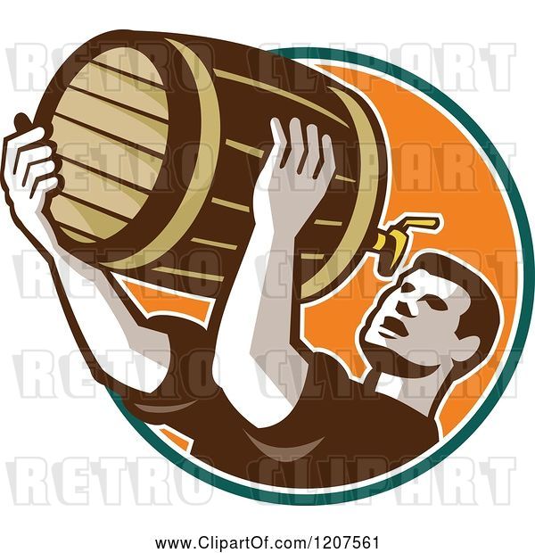 Vector Clip Art of Retro Guy Drinking Beer from the Keg