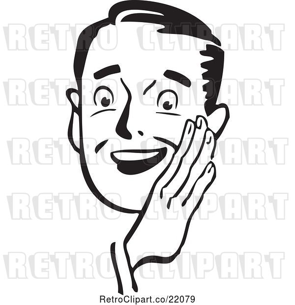 Vector Clip Art of Retro Guy Holding His Hand Around His Mouth
