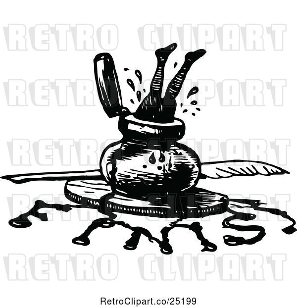Vector Clip Art of Retro Guy Jumping in Ink with a Spill Spelling Finis