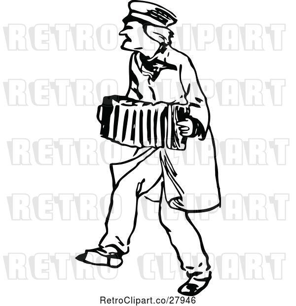 Vector Clip Art of Retro Guy Playing an Accordion