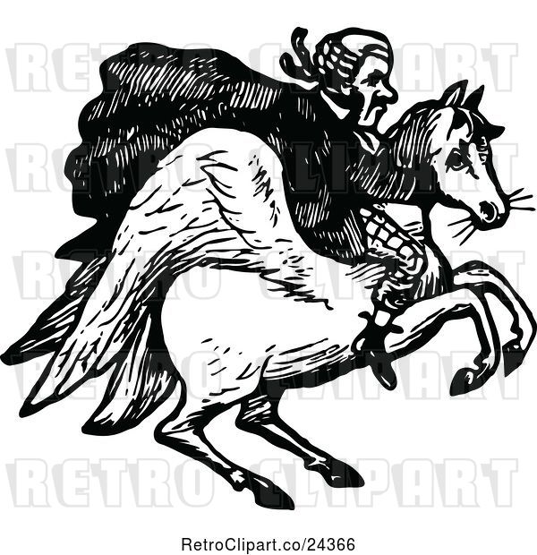 Vector Clip Art of Retro Guy Riding a Winged Horse