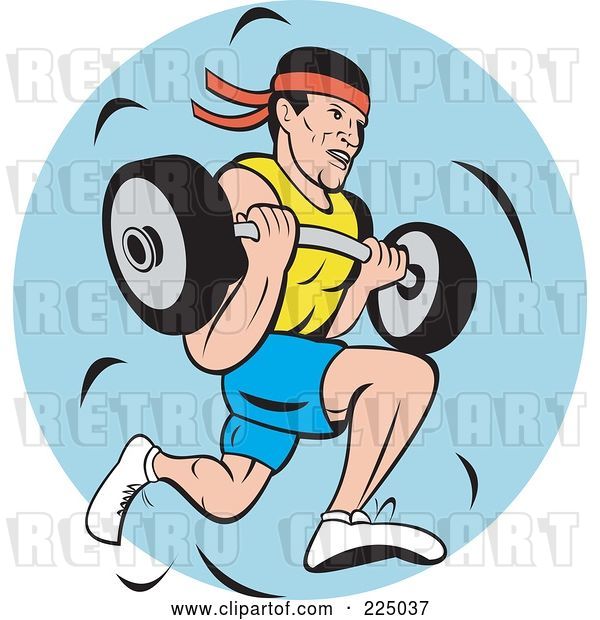 Vector Clip Art of Retro Guy Running and Carrying a Barbell Logo