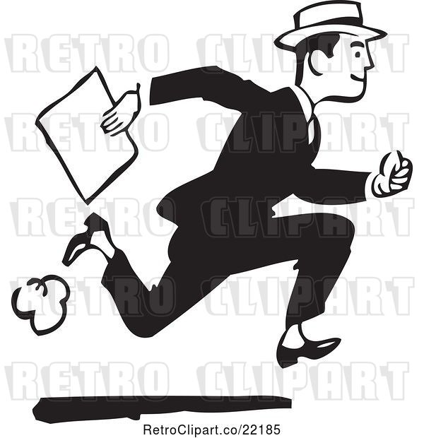 Vector Clip Art of Retro Guy Running with a Document