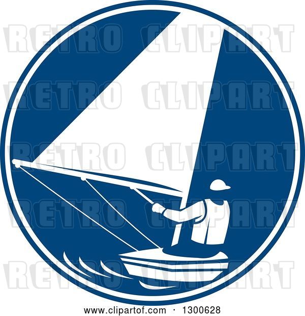 Vector Clip Art of Retro Guy Sailing in a Blue and White Circle