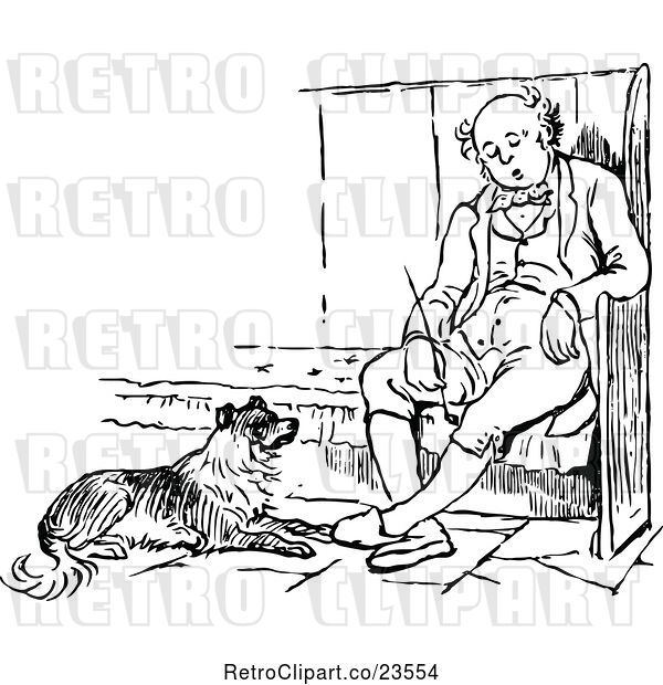 Vector Clip Art of Retro Guy Sitting by a Dog