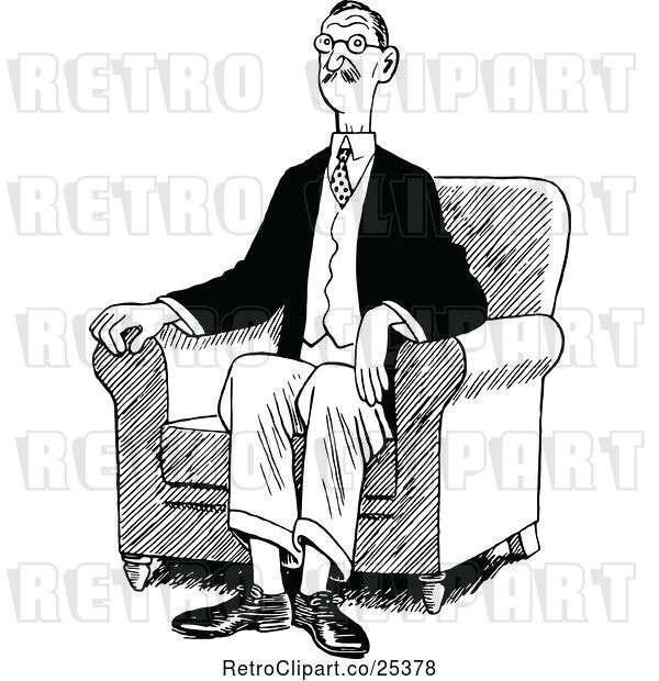 Vector Clip Art of Retro Guy Sitting in an Arm Chair