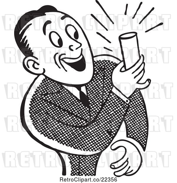 Vector Clip Art of Retro Guy Smiling and Holding a Beer