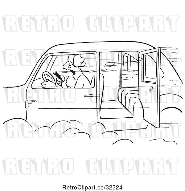 Vector Clip Art of Retro Guy Smoking a Cigar in a Car with an Open Door