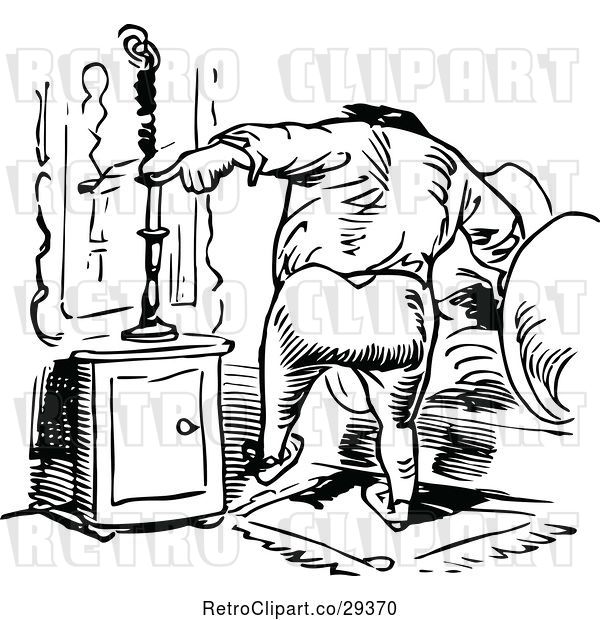 Vector Clip Art of Retro Guy Snuffing a Candle at Bedtime