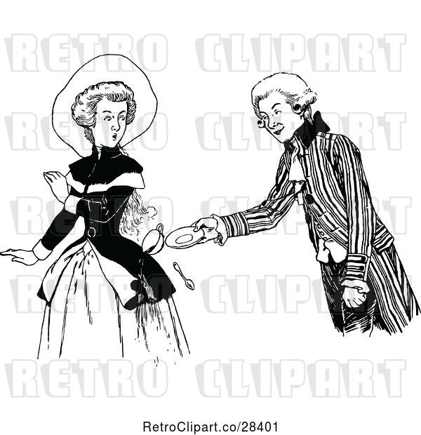 Vector Clip Art of Retro Guy Spilling a Drink on a Lady