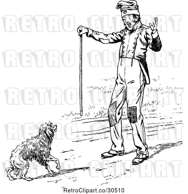 Vector Clip Art of Retro Guy Talking to a Dog