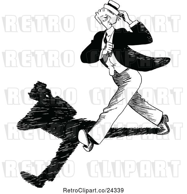 Vector Clip Art of Retro Guy Walking Fast with a Shadow