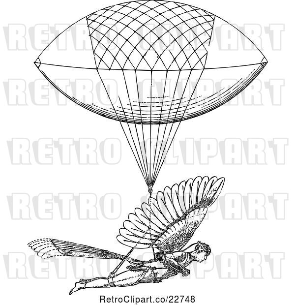 Vector Clip Art of Retro Guy with a Flying Machine