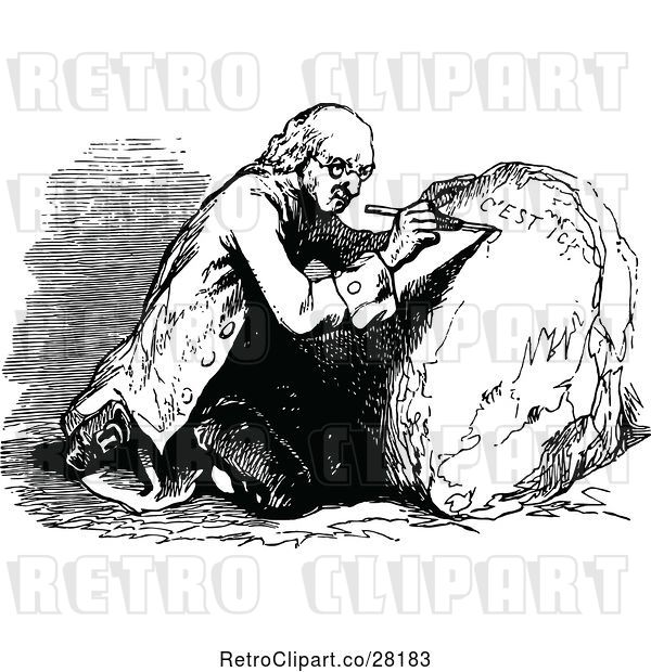 Vector Clip Art of Retro Guy Writing on a Stone