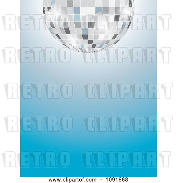 Vector Clip Art of Retro Half Silver Disco Ball over a Gradient Blue Background