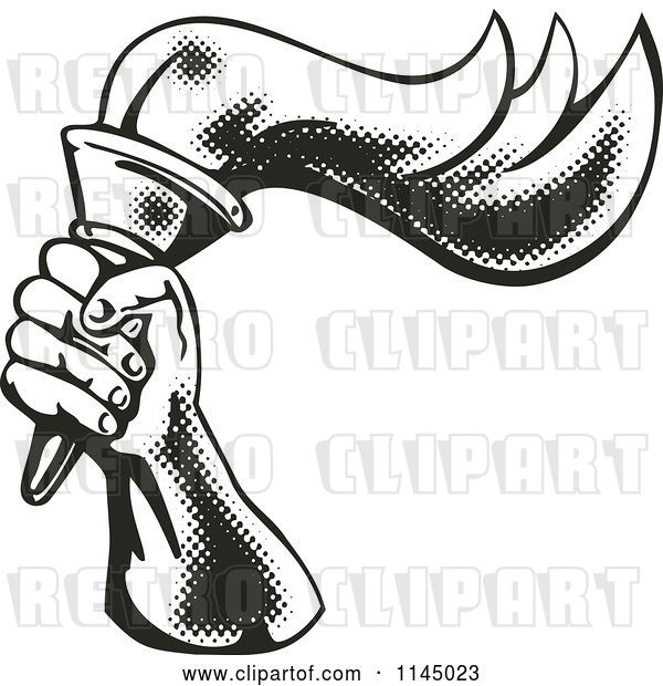 Vector Clip Art of Retro Halftone Hand Holding a Flaming Torch