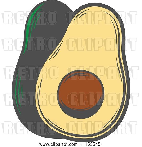 Vector Clip Art of Retro Halved and Whole Avocado, in Style