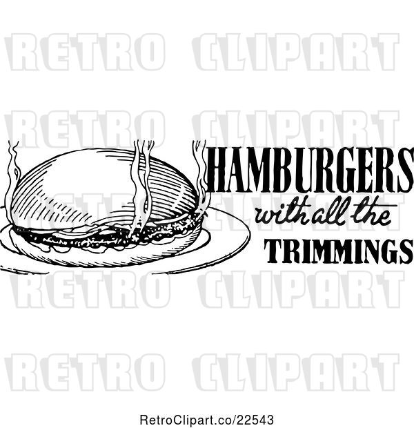 Vector Clip Art of Retro Hamburger with All the Trimmings Menu Design