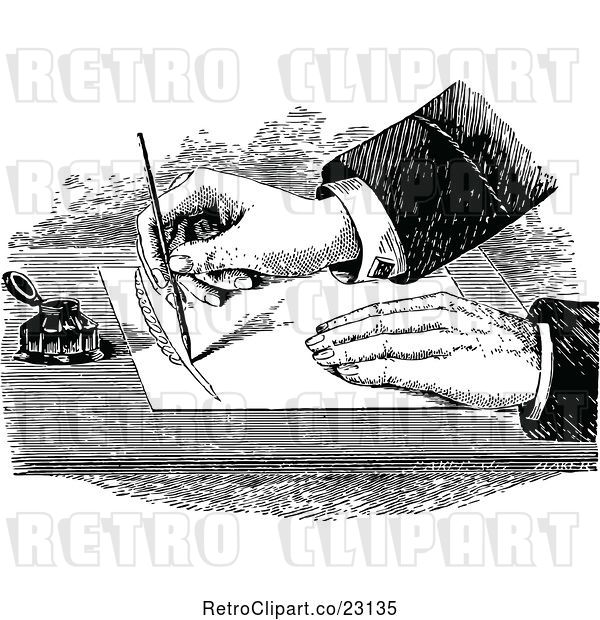 Vector Clip Art of Retro Hand Drawing a Feather with a Fountain Pen