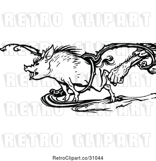 Vector Clip Art of Retro Hand Grabbing a Boar in a Vine